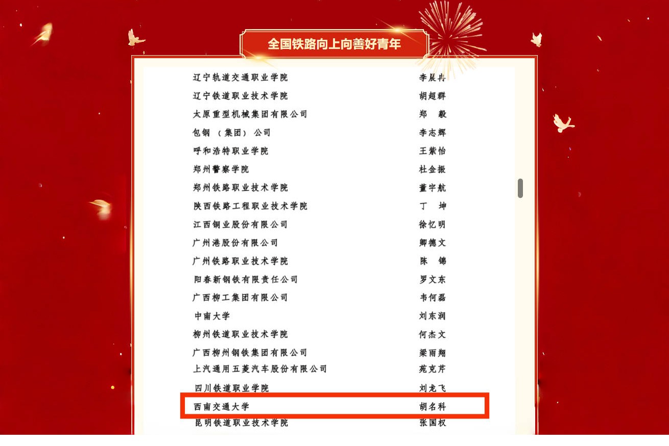 贝博手机官方网站_贝博(中国)胡名科获评2024年度“全国铁路向上向善好青年（创新创效）”荣誉称号